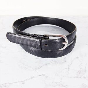 Black Genuine Leather Belt Faux Snakeskin Silver Buckle Medium